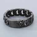 Detail of matte dark grey Cuban link bracelet with square box clasp for men - Oxidized Black (KB76209-BD)