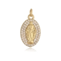 Golden oval Virgin Mary pendant with white cubic zirconia pavé border for necklaces - 15-Virgin Mary Oval