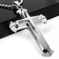 Collar de cruz de doble capa para hombre con cadena de bolas de metal pulido - Estilo de Doble Capa (Con Cadena de Bolas) / Plateado