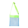 Detail of blue mesh beach bag featuring neon green nylon straps and reinforced stitching - With Buckle / Blue