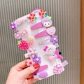 Set of colorful girls' cartoon hair clips including strawberry, rainbow and flower designs - 048 Purple Sunflower 14pcs Set