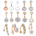14-piece rose gold belly button ring set with zircon and opal in stainless steel - Rose Gold 14-Piece Set