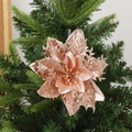 Artificial Christmas flower in champagne gold with glitter for tree decoration - Rose Gold