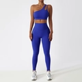 Ensemble de yoga bleu électrique deux pièces avec brassière asymétrique et legging - 10/M / Pantalon à Une Épaule Bleu Klein