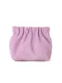 Detailed texture of lavender corduroy pouch with flexible spring closure for small items - Purple