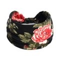 Elastisches Boho-Stirnband mit realistischem rotem Blumenmuster auf schwarzem Grund - Schwarz Rote Blume Blattdruck (#55)