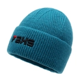 Peacock blue knitted beanie featuring a thick fold-over cuff and FBXS letter embroidery - One Size / Lake Blue