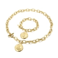 Set di gioielli in acciaio dorato con catena a maglie e ciondolo a forma di moneta - Stile Dorato (KS141267-Z)