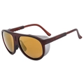 Retro oversized aviator sunglasses with amber lenses and side shields in dark brown frame - Tea Frame Gold Lens