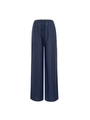 Dark blue wide-leg casual pants with drawstring elastic waist and linen texture - S / Navy Blue