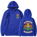 Blue Alligator Alcatraz hoodie with vintage graphic print front and back views - Blue