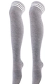 Classic grey over-the-knee cotton socks with triple white stripes in preppy style - Light Grey White Triple Striped