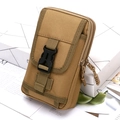 Tactical khaki nylon phone waist pouch with MOLLE system and secure buckle closure - Khaki Vertical
