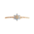 Detail showing blue flower ring with gold band and white diamond accents on white background - Flower Opal Single Ring / Rose Gold