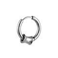 Polished silver stainless steel hoop earring with a sliding hollow cylindrical charm - Smooth Cylinder Pendant