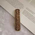 Rectangle snap hair clip with champagne crystals on a gold metal base for women - Style 16 [Coffee]