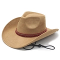 Klassischer Cowboyhut aus Wildleder in Camel mit Boho-Band und verstellbarem Kinnriemen - M (56-58cm) / Camel