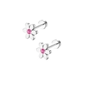 Silver flower cartilage stud earring with pink zircon stone inlay for a stylish look - White & Pink Flower