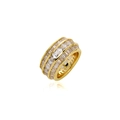 Gold plated hip hop ring with three rows of baguette and princess cut zircons - US 7 / Gold Hollow