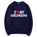 Navy blue crewneck sweatshirt featuring I Love My Girlfriend white print and red heart - Navy Blue (Pattern 3)