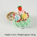 Mint green doughnut keychain with strawberry topping and golden metal ring 4.5cm - 042 Green (Three Cream) - Gold 8-clasp