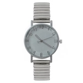 Montre à quartz argentée vintage avec verre facetté et bracelet en métal extensible - gris foncé