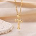 Textured gold letter T pendant necklace with wood grain finish on twisted rope chain - Gold Letter T (Pendant Only)
