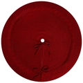 Red cable knit Christmas tree skirt with ribbon ties on white background - 24 Inch / Diameter 62cm / Burgundy