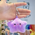 Cute purple plush star keychain with a simple smiling face and metallic lobster clasp - Purple Star with Silver Clasp