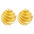 Detail of 18K gold plated croissant earrings with a retro spiral textured design - 18K Gold Plated Ribbed Oval (2262)