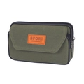 Army green canvas waist bag with dual zippers and Sport badge for outdoor men - Green Horizontal 2 Layers