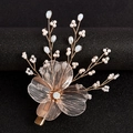 Exquisite handmade gold flower hair clip with light blue gems and white pearls for brides - Style 11 Hair Clip