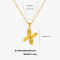 Golden puffy letter X pendant necklace in stainless steel with dimensions and chain length - Letter X