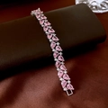 Dettaglio del bracciale con zirconi rosa taglio a pera su custodia in pelle di lusso - Stile Goccia d'Acqua a Pera (9#) / Argento-Rosa