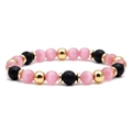 Bracciale fatto a mano con occhio di gatto rosa, pietra lavica nera e accenti dorati - 308 Occhio di Gatto con Perle di Rame Dorate