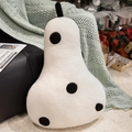 Schattig peervormig pluche kussen met zwarte stippen op witte Sherpa fleece materiaal - Wit met zwarte stippen