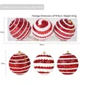 Set of three 8cm red glitter Christmas balls with white 3D patterns in transparent box - 8cm / Red