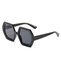Fashionable oversized hexagonal sunglasses featuring glossy black frames and dark grey lenses - Black Frame / Black Lens