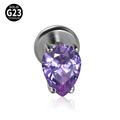 G23 titanium flat back stud featuring a purple pear-shaped zircon stone - 1.2x8mm / Purple Zircon