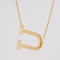 Polished 18K gold-plated stainless steel necklace featuring a letter U pendant - Gold Letter U (With Chain)