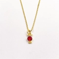 Detailed view of owl pendant necklace with gold plating and vibrant red center zircon - With Necklace / Rose Red