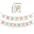 Floral Happy Birthday banner with pink and blue flags, size 12x15cm per individual piece - Tea Party Banner