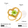 Technical size guide for gold heart ring with green dried flowers and stainless steel dimensions - Green Heart Dried Flower Style (NB-R24434-GN)