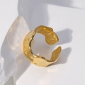 Irregular hammered gold stainless steel open ring shown on a white geometric stand - US 7 / Hammered Open Ring (JR074) / Gold