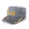 Berretto militare grigio in cotone lavato con ricamo Luck e strass blu brillanti - Adulto / Grigio