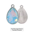 7x10mm Aquamarine Opal Mocha teardrop pendant with silver snowflake textured backing - Sea Blue Opal Mocha