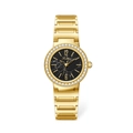 Golden watch for women featuring a black marble dial and crystal-encrusted bezel - Gold Case Black Dial