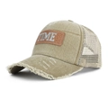 Vintage khaki washed cotton trucker hat with 1966 embroidery and distressed mesh design - One Size Adjustable / Khaki