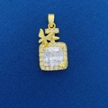 Golden square pendant with white gemstone and Ji character for DIY jewelry making - Ji Character Butterfly White Square Diamond Style (709)