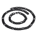 Parure de bijoux pour hommes avec collier et bracelet Figaro en acier noir poli - 18cm / Noir 3:1 Maille Figaro (9mm)